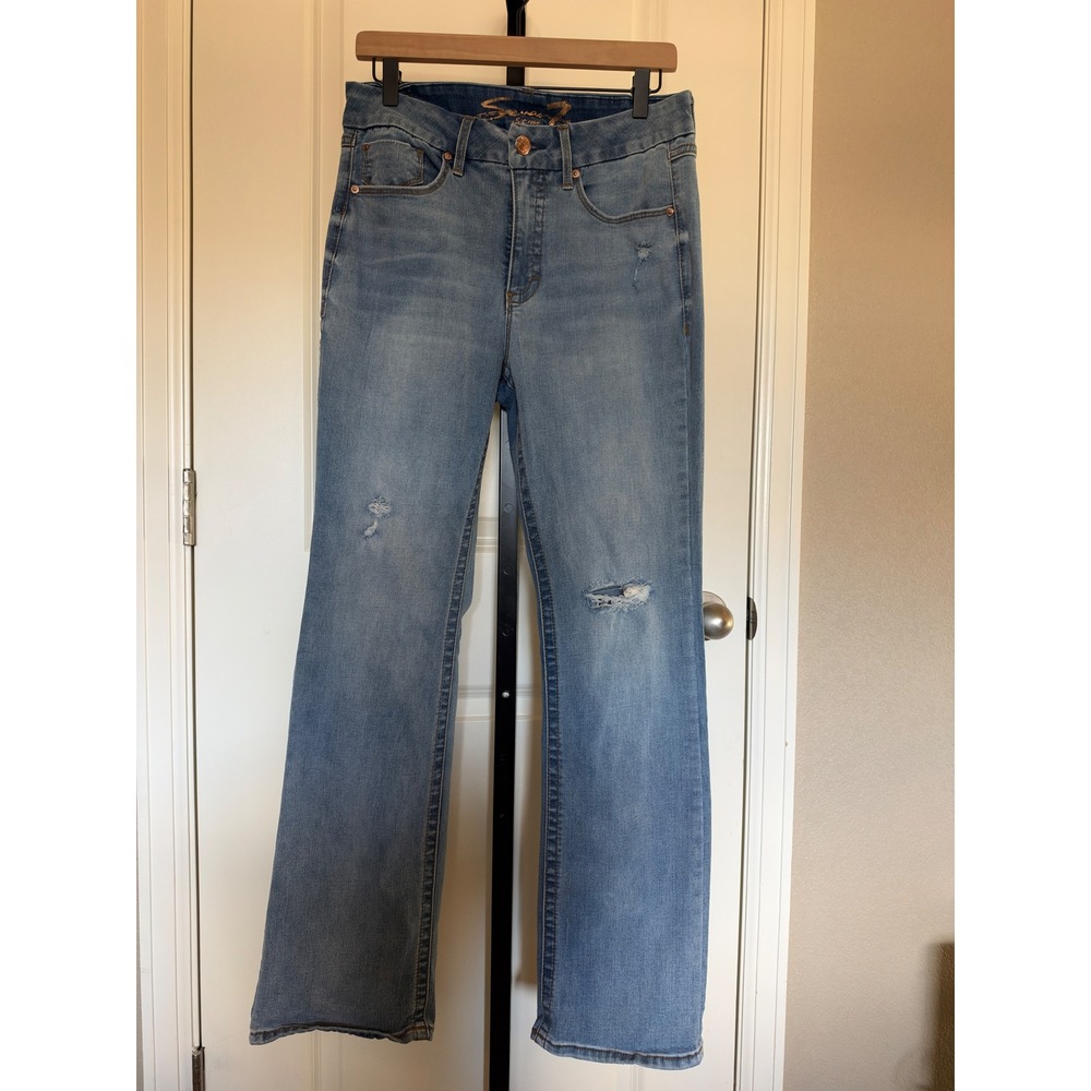 Seven7 Tummyless High Rise Slim Boot Jeans Blue Distressed Denim Womens Size 10